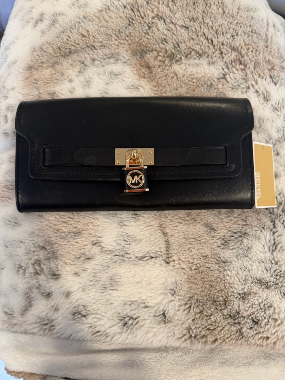 Michael Kors Black Leather Wallet with Gold MK Padlock